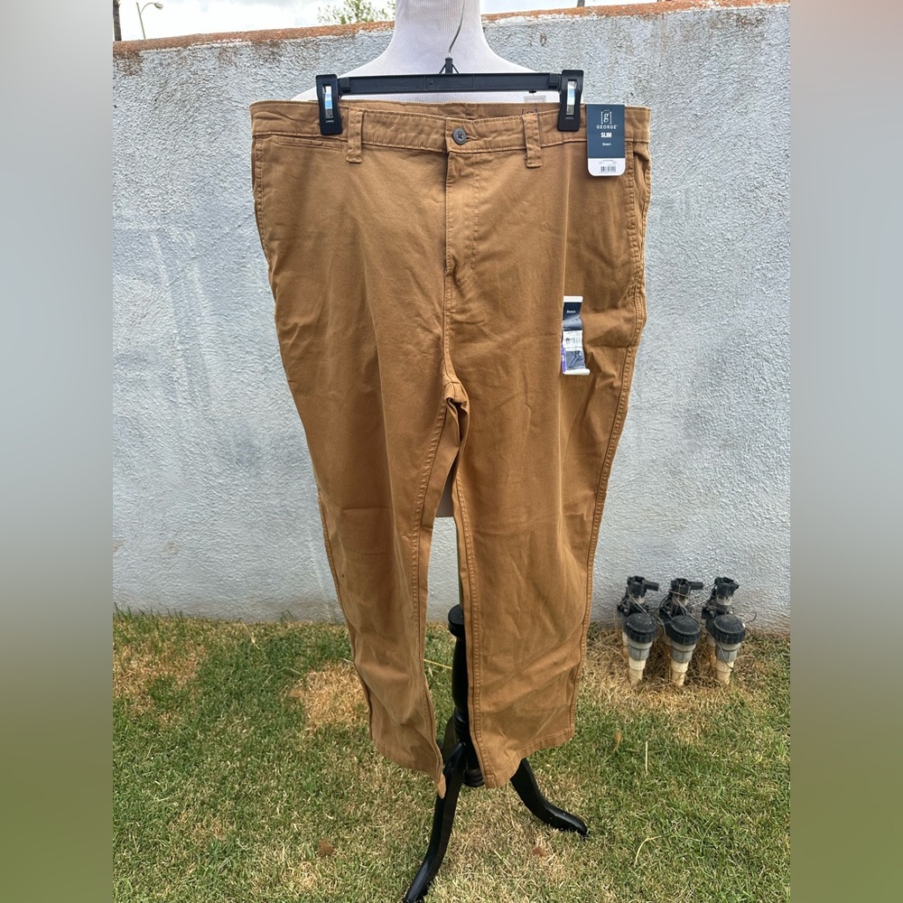 New George Stretch Fit Pants Men's Size 42x30 Chino Brown